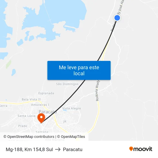 Mg-188, Km 154,8 Sul to Paracatu map