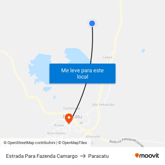 Estrada Para Fazenda Camargo to Paracatu map
