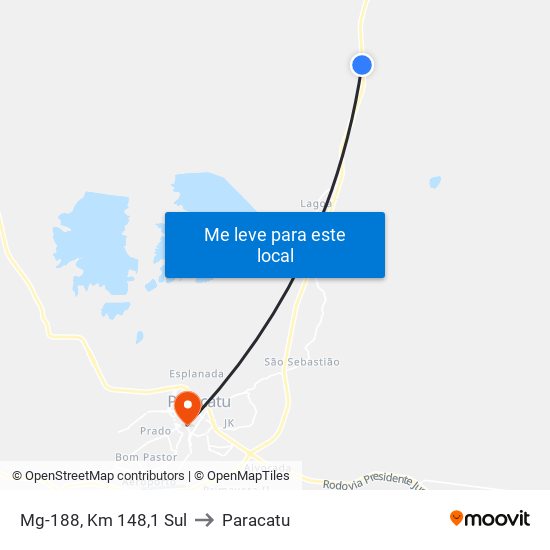 Mg-188, Km 148,1 Sul to Paracatu map