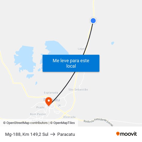 Mg-188, Km 149,2 Sul to Paracatu map