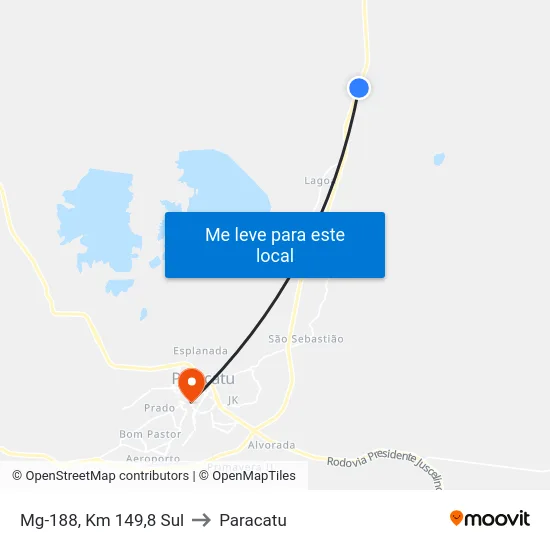 Mg-188, Km 149,8 Sul to Paracatu map
