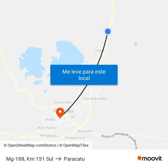 Mg-188, Km 151 Sul to Paracatu map