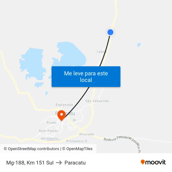 Mg-188, Km 151 Sul to Paracatu map