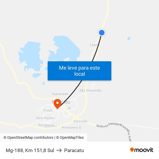 Mg-188, Km 151,8 Sul to Paracatu map