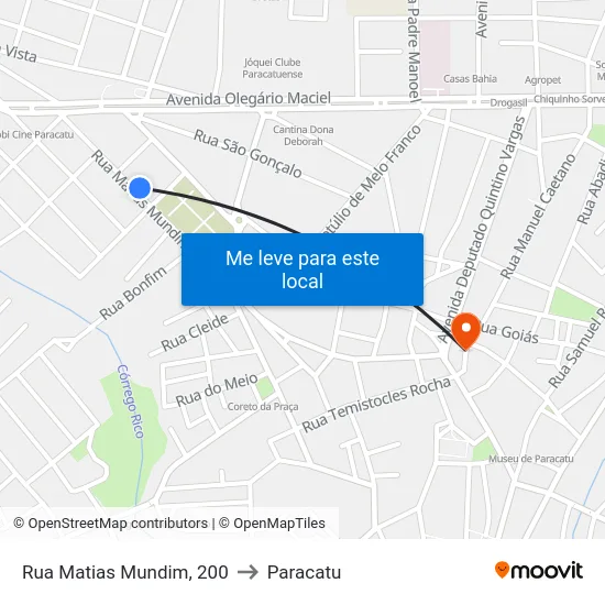 Rua Matias Mundim, 200 to Paracatu map