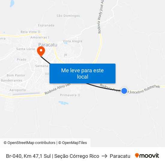 Br-040, Km 47,1 Sul | Seção Córrego Rico to Paracatu map