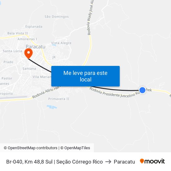 Br-040, Km 48,8 Sul | Seção Córrego Rico to Paracatu map