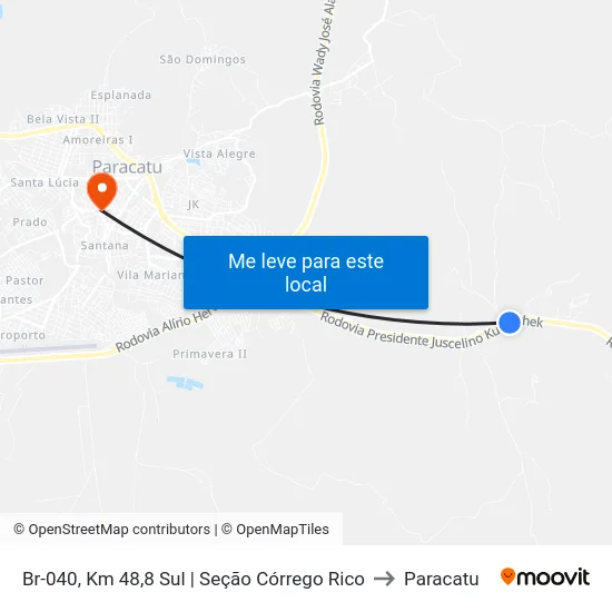 Br-040, Km 48,8 Sul | Seção Córrego Rico to Paracatu map