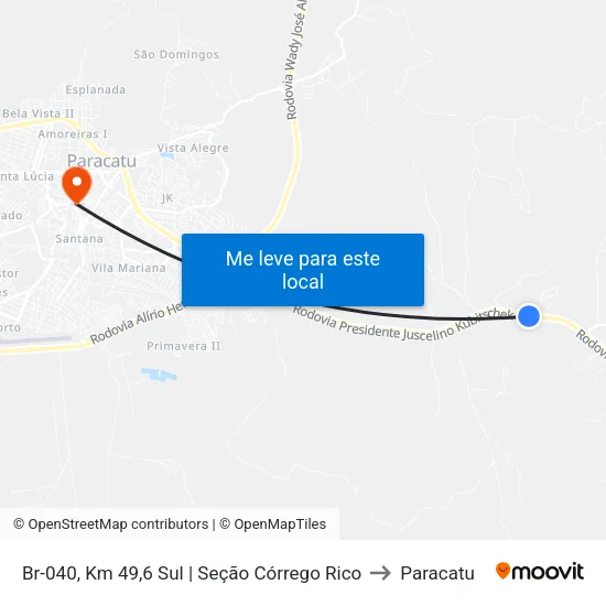Br-040, Km 49,6 Sul | Seção Córrego Rico to Paracatu map