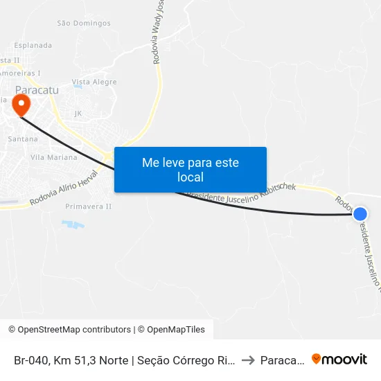 Br-040, Km 51,3 Norte | Seção Córrego Rico to Paracatu map