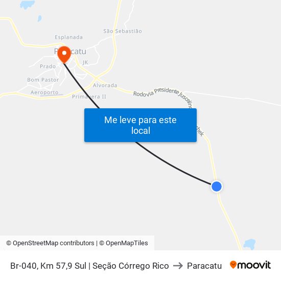 Br-040, Km 57,9 Sul | Seção Córrego Rico to Paracatu map