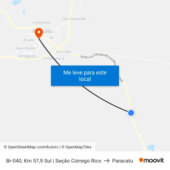 Br-040, Km 57,9 Sul | Seção Córrego Rico to Paracatu map