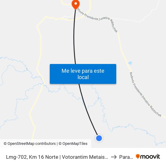 Lmg-702, Km 16 Norte | Votorantim Metais - Seção Morro Agudo to Paracatu map