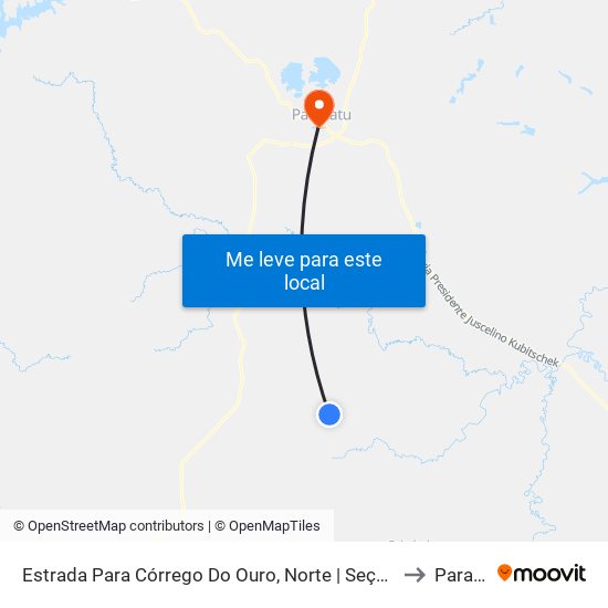 Estrada Para Córrego Do Ouro, Norte | Seção Córrego Do Ouro to Paracatu map