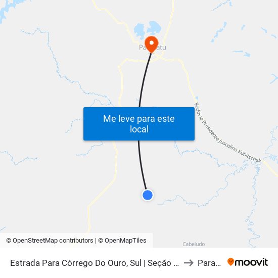 Estrada Para Córrego Do Ouro, Sul | Seção Córrego Do Ouro to Paracatu map