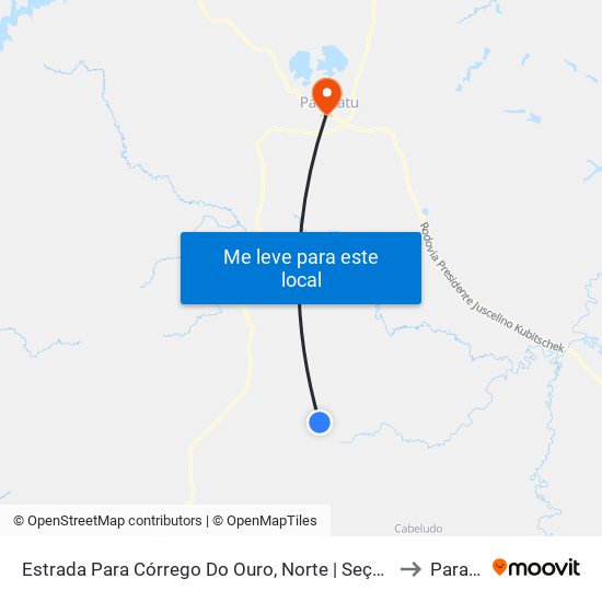 Estrada Para Córrego Do Ouro, Norte | Seção Córrego Do Ouro to Paracatu map