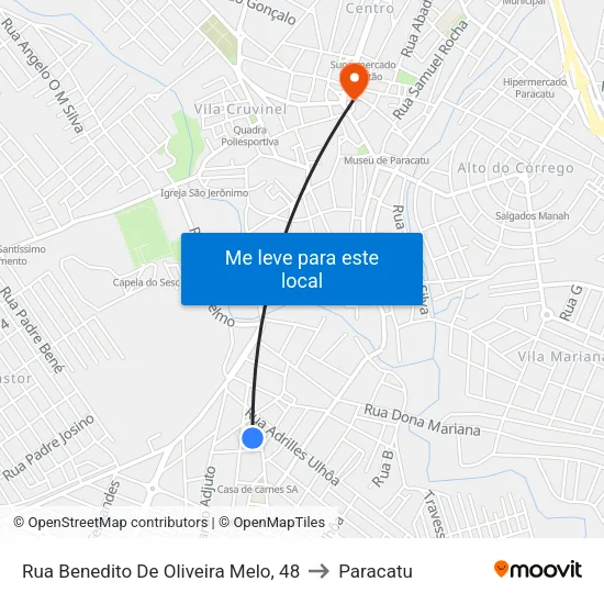 Rua Benedito De Oliveira Melo, 48 to Paracatu map