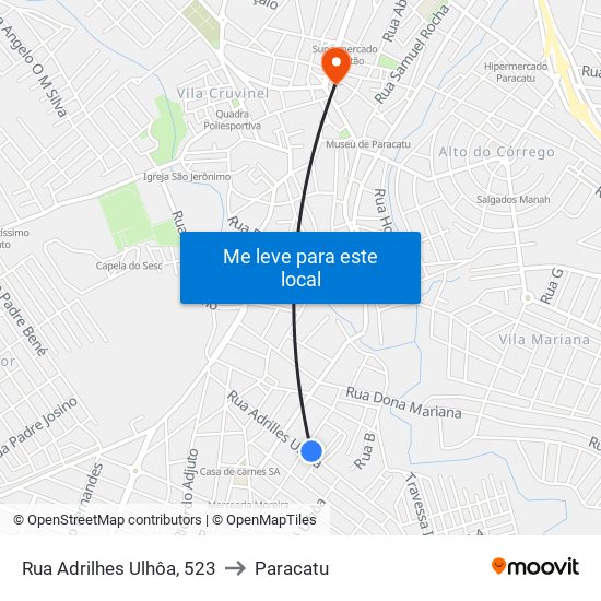 Rua Adrilhes Ulhôa, 523 to Paracatu map