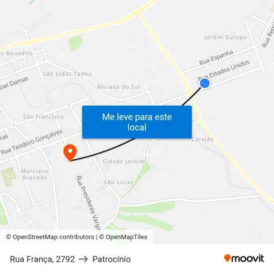 Rua França, 2792 to Patrocínio map
