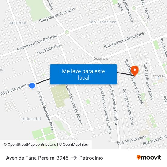 Avenida Faria Pereira, 3945 to Patrocínio map