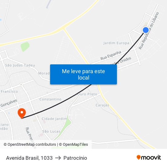 Avenida Brasil, 1033 to Patrocínio map