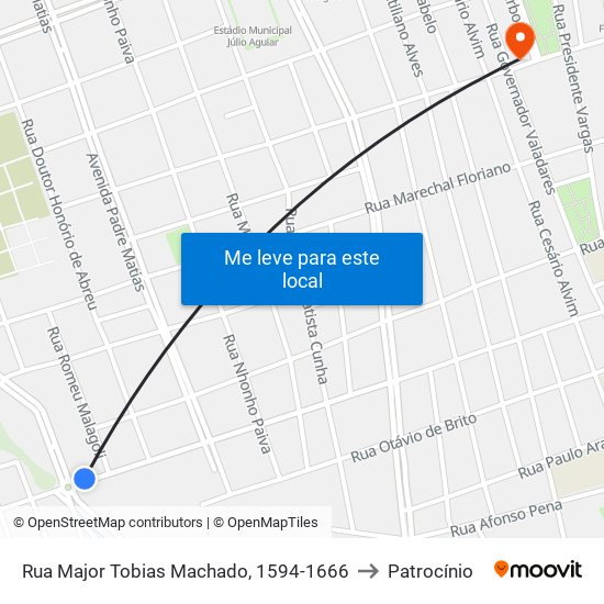 Rua Major Tobias Machado, 1594-1666 to Patrocínio map