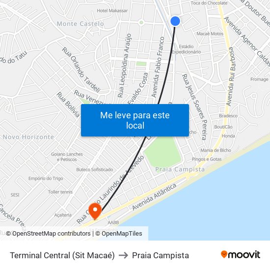 Terminal Central (Sit Macaé) to Praia Campista map