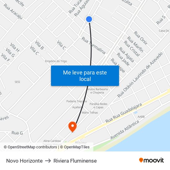 Novo Horizonte to Riviera Fluminense map