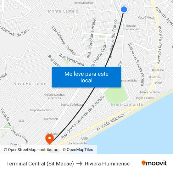 Terminal Central (Sit Macaé) to Riviera Fluminense map