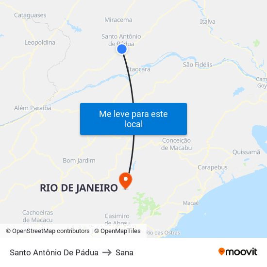 Santo Antônio De Pádua to Sana map