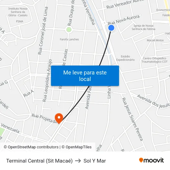 Terminal Central (Sit Macaé) to Sol Y Mar map