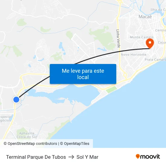Terminal Parque De Tubos to Sol Y Mar map
