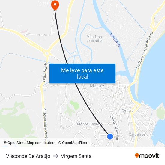 Visconde De Araújo to Virgem Santa map