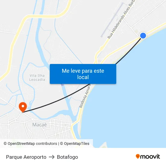 Parque Aeroporto to Botafogo map