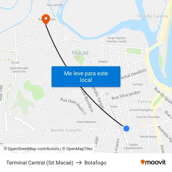 Terminal Central (Sit Macaé) to Botafogo map