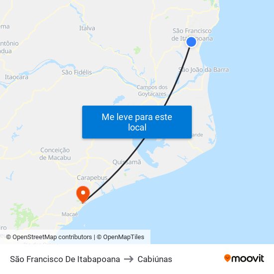 São Francisco De Itabapoana to Cabiúnas map