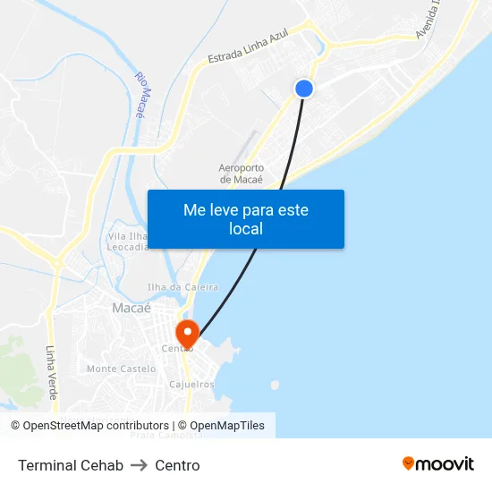 Terminal Cehab to Centro map