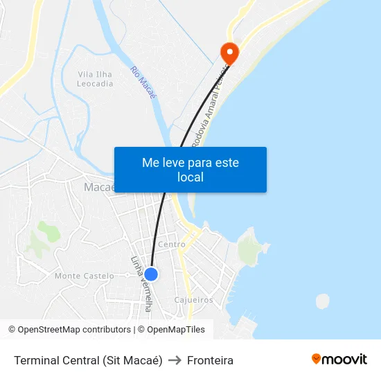 Terminal Central (Sit Macaé) to Fronteira map