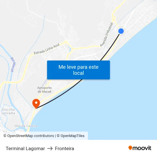 Terminal Lagomar to Fronteira map