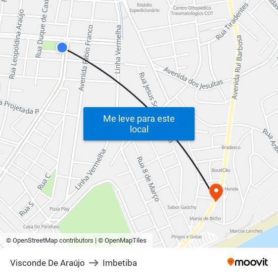 Visconde De Araújo to Imbetiba map
