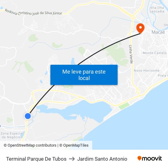 Terminal Parque De Tubos to Jardim Santo Antonio map