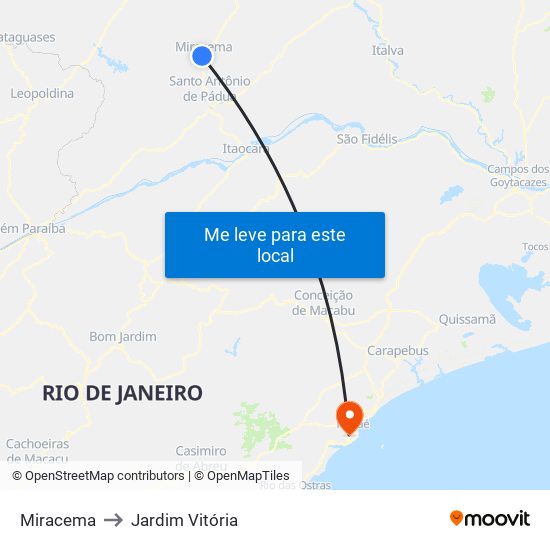 Miracema to Jardim Vitória map