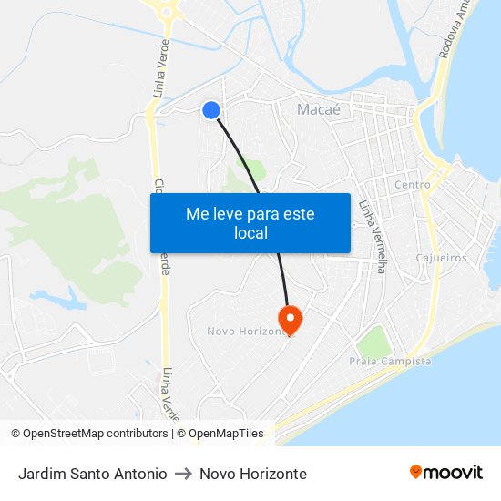 Jardim Santo Antonio to Novo Horizonte map