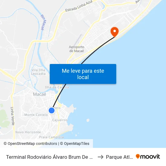 Terminal Rodoviário Álvaro Brum De Azevedo (Macaé) to Parque Atlantico map