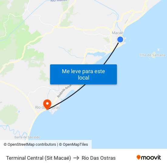 Terminal Central (Sit Macaé) to Rio Das Ostras map