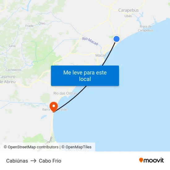 Cabiúnas to Cabo Frio map