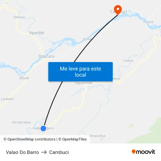 Valao Do Barro to Cambuci map