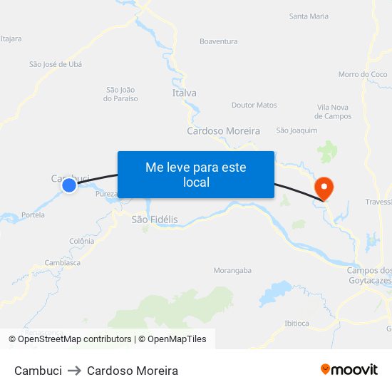 Cambuci to Cardoso Moreira map