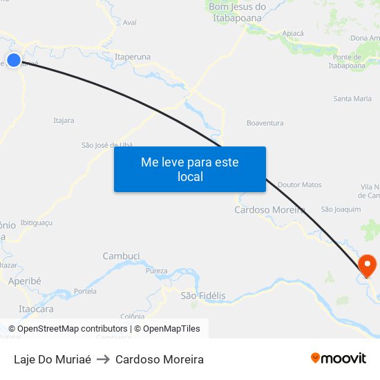 Laje Do Muriaé to Cardoso Moreira map