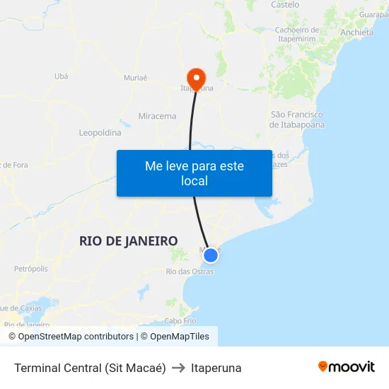 Terminal Central (Sit Macaé) to Itaperuna map